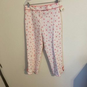 White/Orange flowers Capri pants